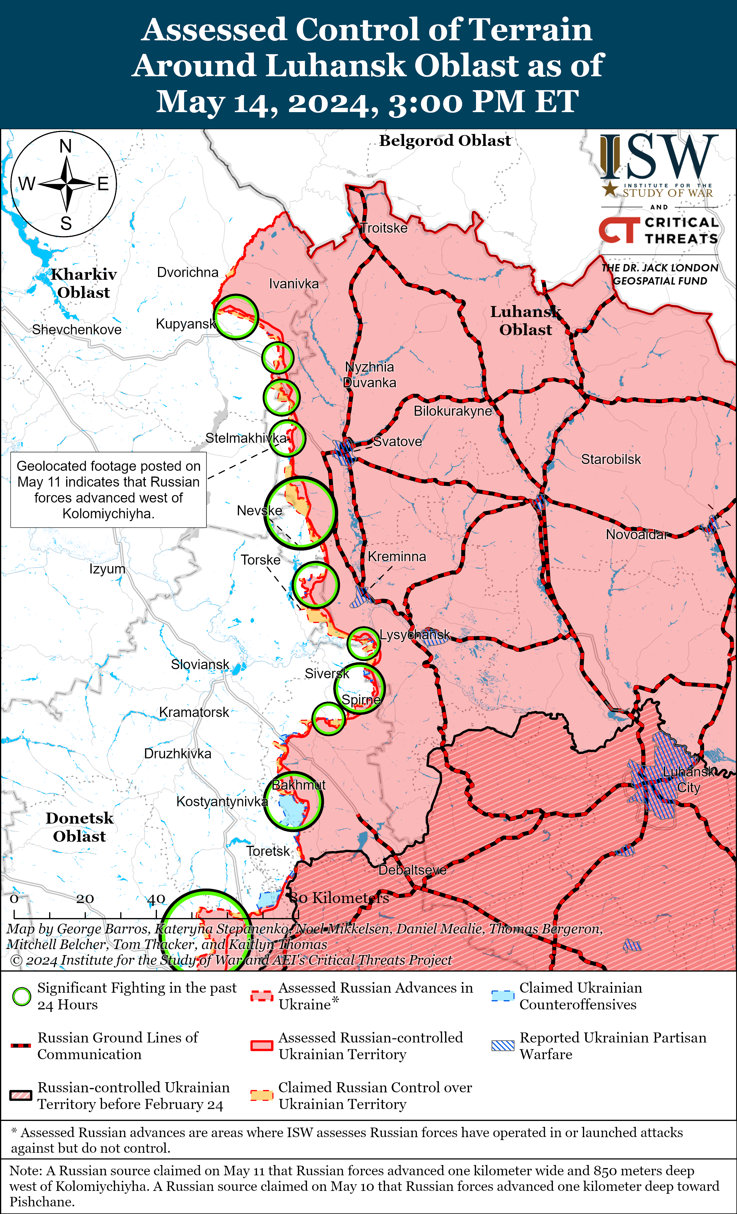 Окупанти просунулися у чотирьох областях, під Харковом темп наступу уповільнився: карти ISW